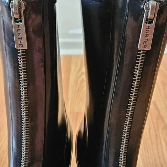 Hunter Mid Calf Gloss Zipper Wedge Waterproof Rain Boots Black Size 7. - Picture 10 of 12